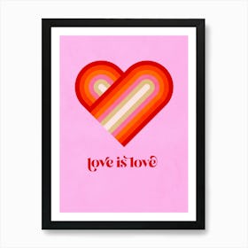 Love is Love Retro Rainbow Heart Pink Art Print