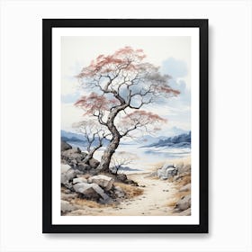 Tottori Sand Dunes In Tottori, Japanese Brush Painting, Ukiyo E, Minimal 2 Art Print