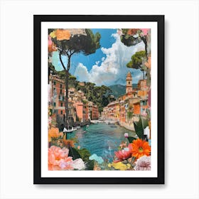 Portofino   Floral Retro Collage Style 3 Art Print