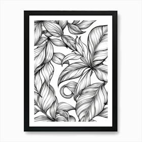 Black And White Seamless Pattern With Leaves Art Print