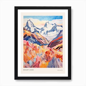 Mount Cook New Zealand 5 Colourful Mountain Illustration Poster Art Print