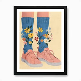 Illustration Pink Sneakers And Flowers 9 Art Print