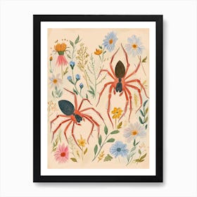 Folksy Floral Animal Drawing Spider Art Print