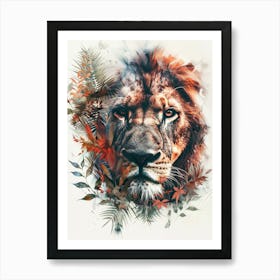 Double Exposure Realistic Lion With Jungle 23 Art Print