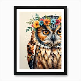 Owl With Flowers Art Print