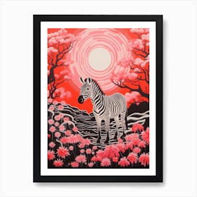 Pink & Black Zebra In The Moonlight Art Print