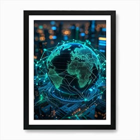 A Complex Network Of Intertwining Glowing Fibers Representing Global Telecom Connections And Financi (3) Art Print