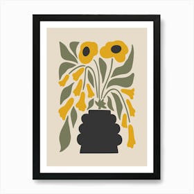 Minimalist Flower Arrangement in Green and Yellow 1 1 Art Print
