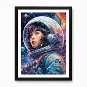 Watercolor Astronaut in Space Art Print