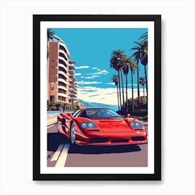 A Ferrari F50 In The French Riviera Car Illustration 4 Art Print