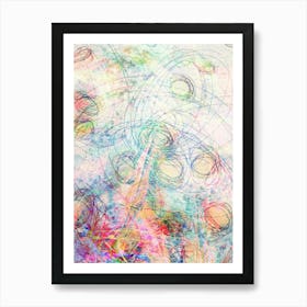 multicolored circles and black spirals Art Print