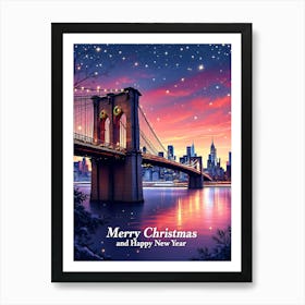 Merry Christmas Brooklyn Bridge Art Print