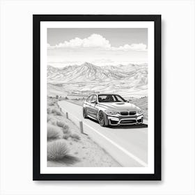 Bmw M3 Open Road Line Drawing 4 Art Print