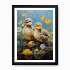 Floral Ornamental Duckling Painting 8 Art Print