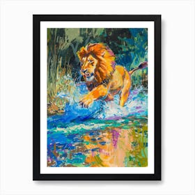 Masai Lion Crossing A River Fauvist Painting 3 Art Print