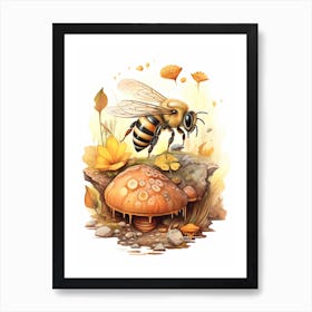 Bumble Bee Hoverfly Bee Beehive Watercolour Illustration 2 Art Print