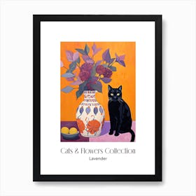 Cats & Flowers Collection Lavender Flower Vase And A Cat, A Painting In The Style Of Matisse 2 Art Print