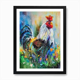 Cute Rooster Oil painting Chicken Art Print