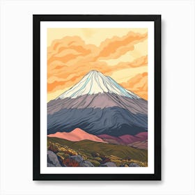 Popocatepetl Mexico Color Line Drawing (8) Art Print