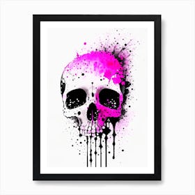 Skull With Watercolor Or Splatter Effects Pink 2 Doodle Art Print