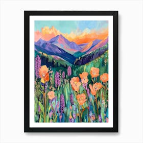 Mountains and Meadow Wildflowers Art Print