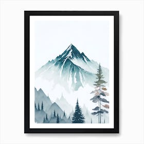 Mountain And Forest In Minimalist Watercolor Vertical Composition 267 Art Print