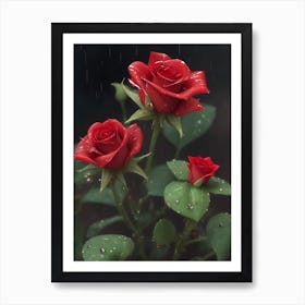 Red Roses At Rainy With Water Droplets Vertical Composition 27 Art Print