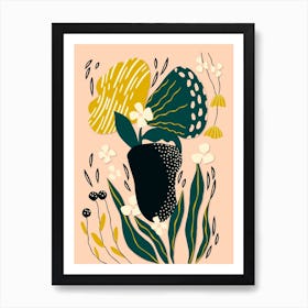 Green and Yellow Boho Floral Art Print