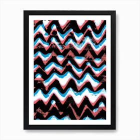 Blue And Red Zigzags Art Print