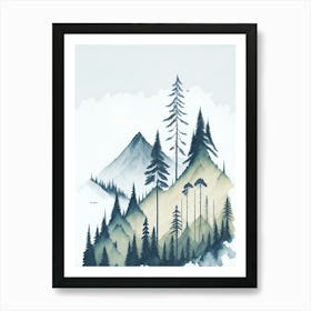 Mountain And Forest In Minimalist Watercolor Vertical Composition 309 Art Print