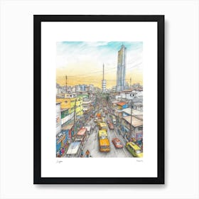 Lagos Nigeria Drawing Pencil Style 1 Travel Poster Art Print