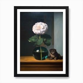 Painting Of A Still Life Of A Iris With A Cat, Realism 3 Art Print