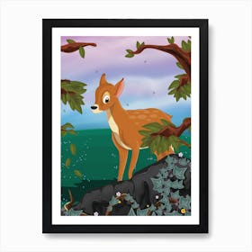 Deer in the woodland Art Print