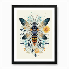 Colourful Insect Illustration Yellowjacket 5 Art Print