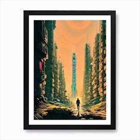 Neon Lit Cyberpunk Cityscape Art Print