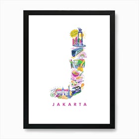 J For Jakarta City Travel Illustration Art Print