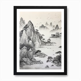 The Ogasawara Islands In Tokyo, Ukiyo E Black And White Line Art Drawing 4 Art Print