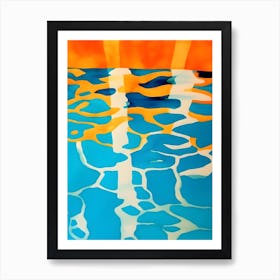 Orange Sunset Blue Swimming Pool Art Print Art Print