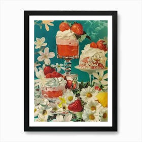 Retro Layered Strawberry Dessert Collage 2 Art Print