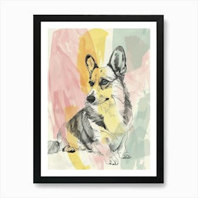 Corgi Dog Pastel Line Watercolour Illustration  4 Art Print