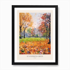 Autumn City Park Painting St Stephens Green Dublin 3 Poster Art Print