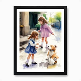 Little Girls With Dog Art Print