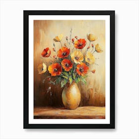 Oil Painting Depicting Still Life Of Flowers In Vase Poster