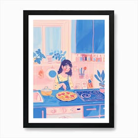 Girl Making A Pizza Lo Fi Kawaii Illustration 2 Art Print