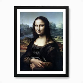 Mona Lisa with Cute Black Cat Art Print