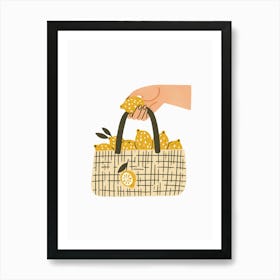 Hand Holding A Basket Of Lemons Aesthetic  Art Print