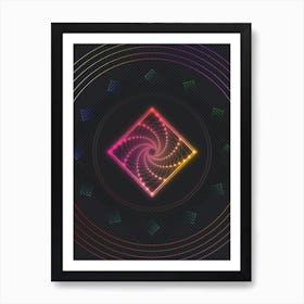 Neon Geometric Glyph in Pink and Yellow Circle Array on Black n.0084 Art Print