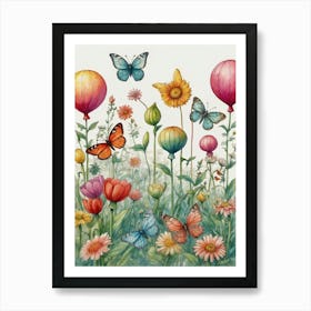 Butterflies And Flowers Art Print