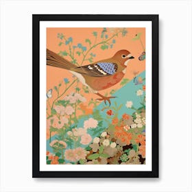 Maximalist Bird Painting House Sparrow 2 Art Print