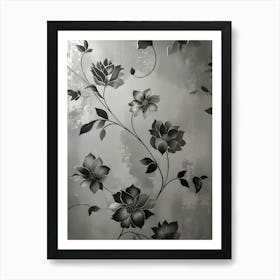 Black And Silver Floral Wallpaper Art Print